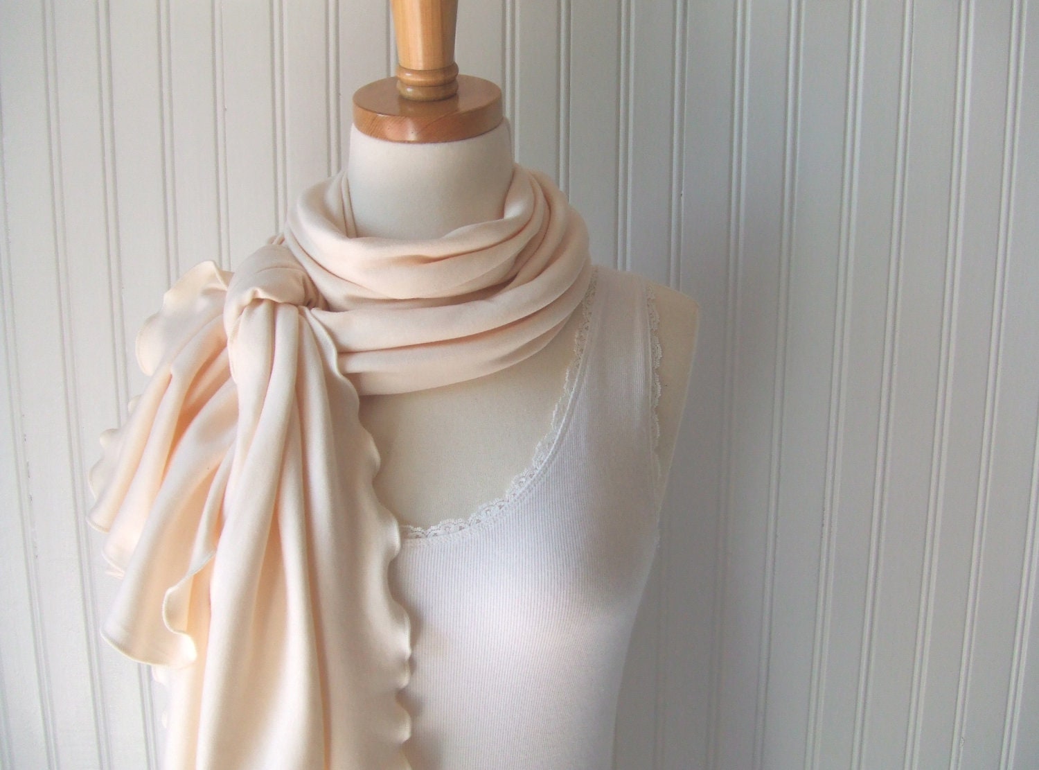French Vanilla Ruffled Scarf - Cotton Jersey Cream, Ivory Fall and Winter Fashion