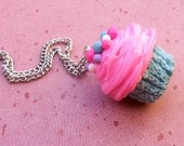big cotton candy bubble gum polymer clay cupcake necklace