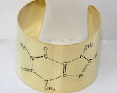 Caffeine Molecule Etched Brass Cuff Bracelet