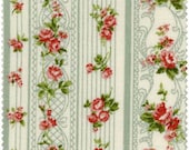 Romantic Memories Cotton Fabric Quilt Gate 8787-3D Green stripes and pretty pink roses