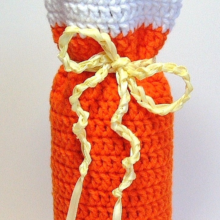 Wine Bag Bottle Cozy Gift Sack Candy Corn Yellow Orange White Champagne Sleeve Autumn Barware Halloween Ready to Ship Hand Crochet by Lilena