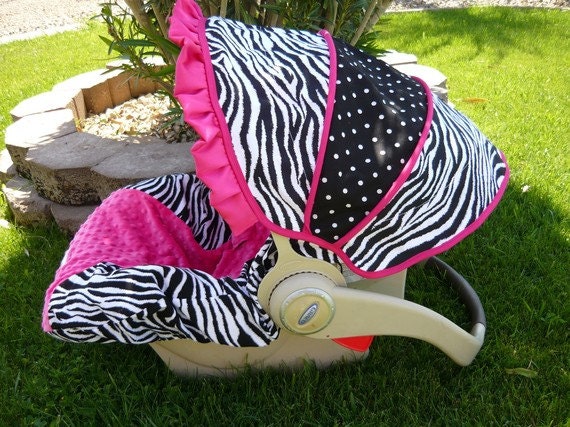 Zebra with Hot Pink Infant Car Seat Cover