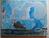 head in the clouds-mixed medium-original painting-16 in x 20 in