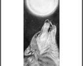Original Artwork Wolf Howl Animal Drawing Charcoal Graphite Signed