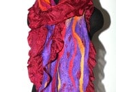Nuno Felted Scarf Long Textured Merino Wool Silk Multicolor Women Scarf