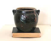 vintage stoneware BEAN POT no lid 1930's COOKIE jar - planter / utensil holder