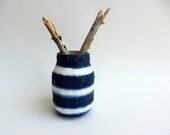 pen cup / Navy Blue and white Pencil Holder / Upcycled Jar / nautical inspired / beach vibe