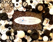 Black, White & Silver Button Picture Frame for 4"x6" photo