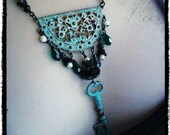 necklace & earrings set - EMERALD FANTASY - victorian, neovictorian, emerald, mystic, mourning, Alice in wonderland, ornate, gothic, ooak