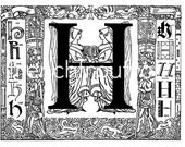 antique french calligraphy alphabet letter H