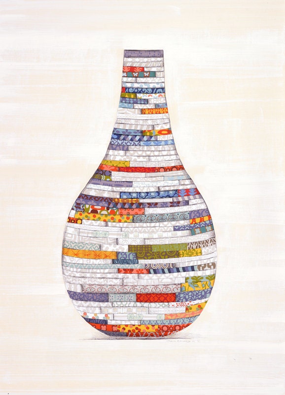 Vase Still Life. Intricate Detailed Colorful Modern Textile Art Print