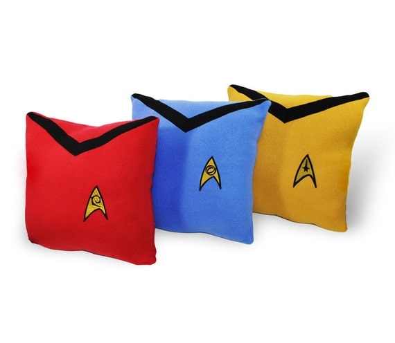 Star Trek Pillow Set- 3 piece set- red, gold,blue fleece pillow set