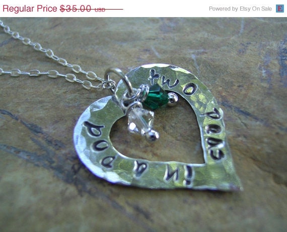 SALE Sterling Silver Open Heart Necklace Mother Grandmother Sister Best Friend Hand Stamped Customized