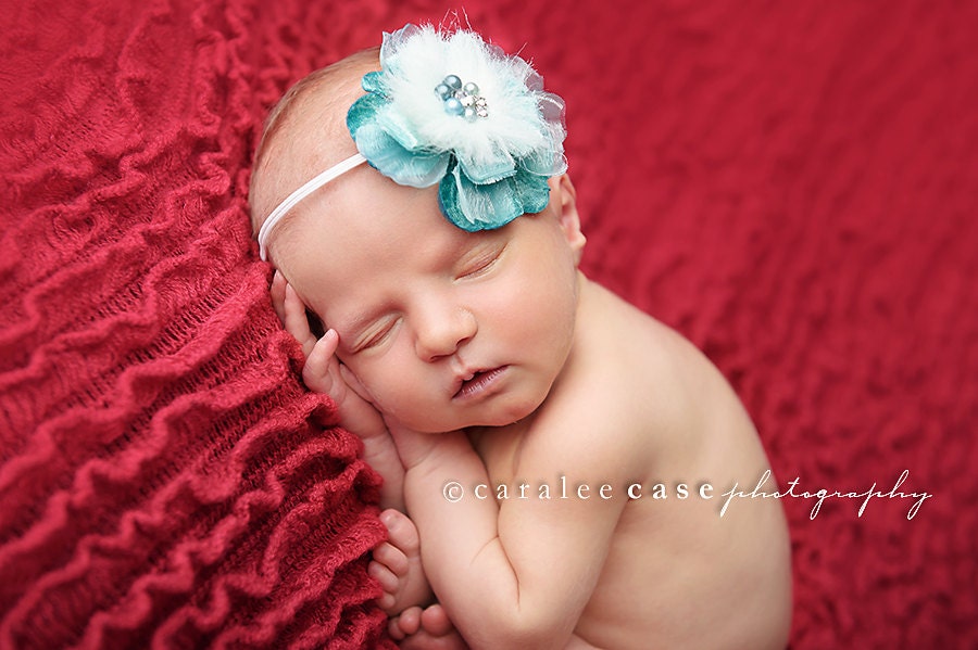 flower headband, girl headband, aqua infant headband, newborn headband, child headband, baby headband