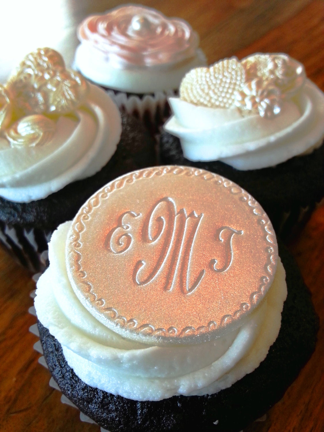 Monogrammed Cupcake Toppers - Edible Cupcake Decoration, Small Wedding Cake Plaque or Brooch