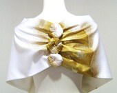 Bridal KIMONO Shawl white & gold crane plus OHANA -flower free size made to order