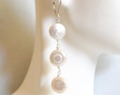 Coin Pearl Wedding Earrings- Wedding Jewelry- Bridal Jewelry- Coin Pearl Dangle Drop Earrings-June Birthstone Earrings - Bridal Accessories