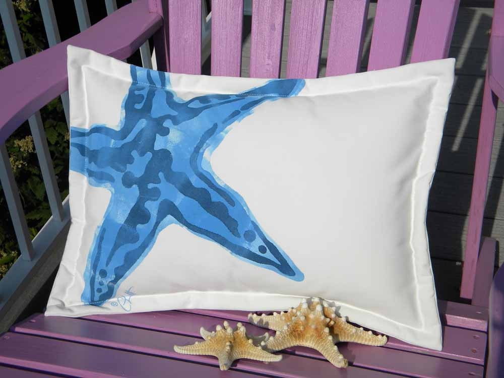 Knobby sea star starfish blue 15"x20" lumbar pillow indoor outdoor coastal beach ocean saltwater seashore beach echinoderm
