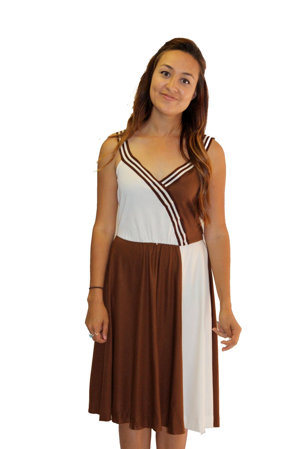 RESERVED  for Jess- VIntage Dress Asymmetric COLOR BLOCK Brown and White