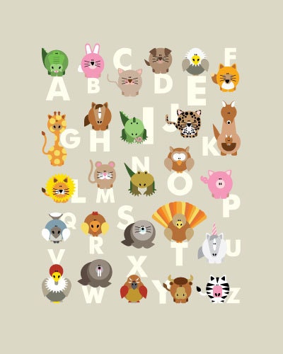 Alphabet Animal Illustrations - 8"x10" Print