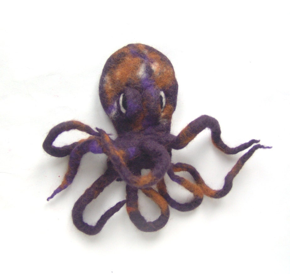 Felt squid brooch -  Purple Violet Octopus