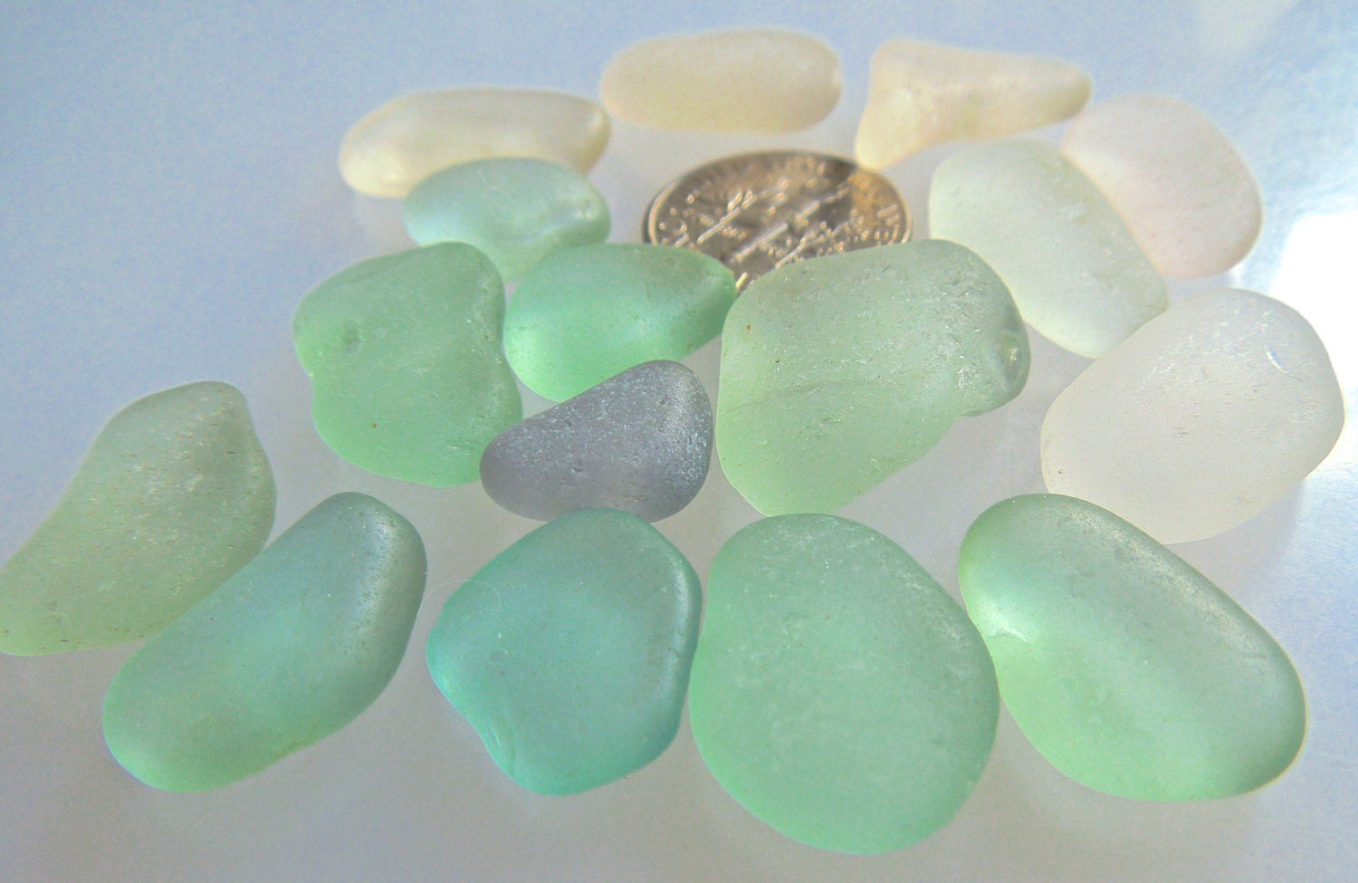 Sea Glass found on  Hawaii's beaches SEAFOAM NICKEL and QUARTER size  26 dollars in my Etsy shop   Beach Glass
