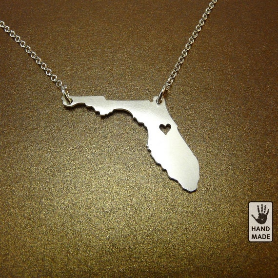 Florida State, sterling silver pendant , sterling silver chain, custom heart