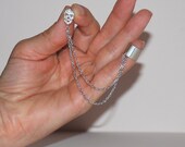 With a Swarovski Stone Skull Chain Ear Cuff Earrings Silver Heart Adjustable Piercing
