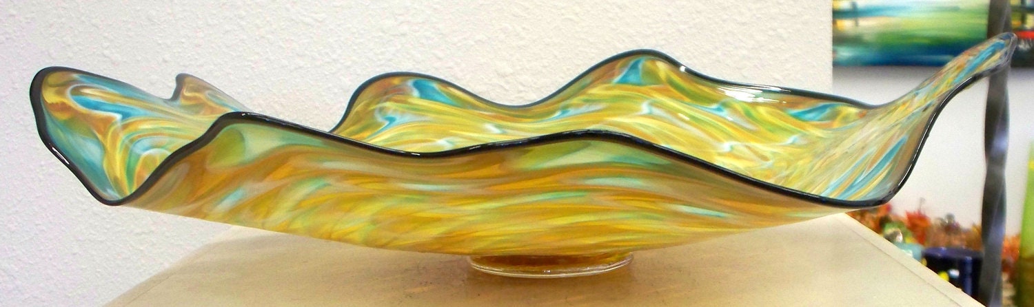 Beautiful Hand Blown Glass Art Patterned Wall Platter Bowl 2886 ONEIL