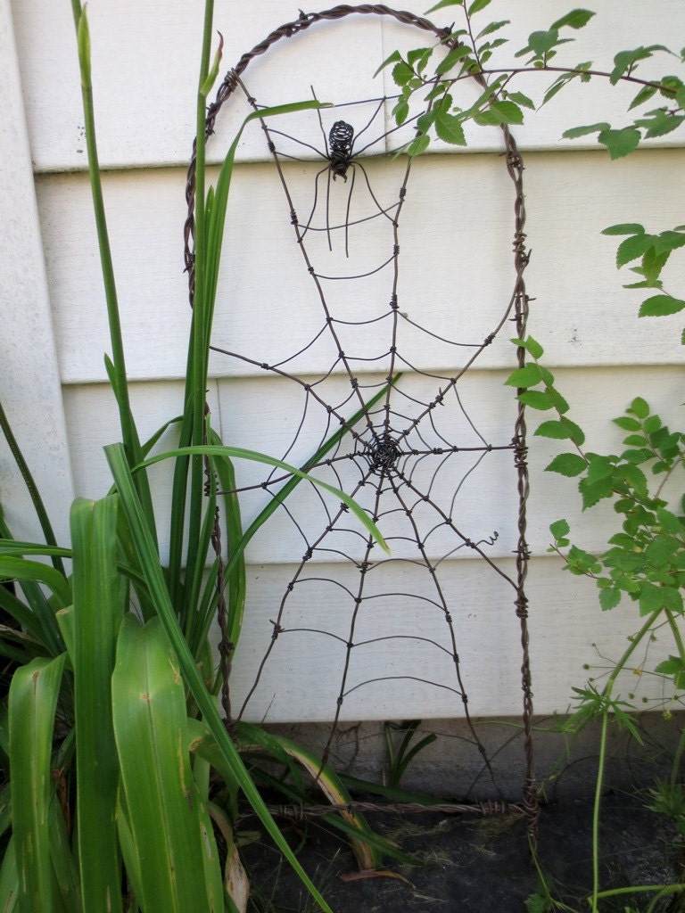 Spider In A Tattered Web Barbed Wire Garden Trellis Made to Order