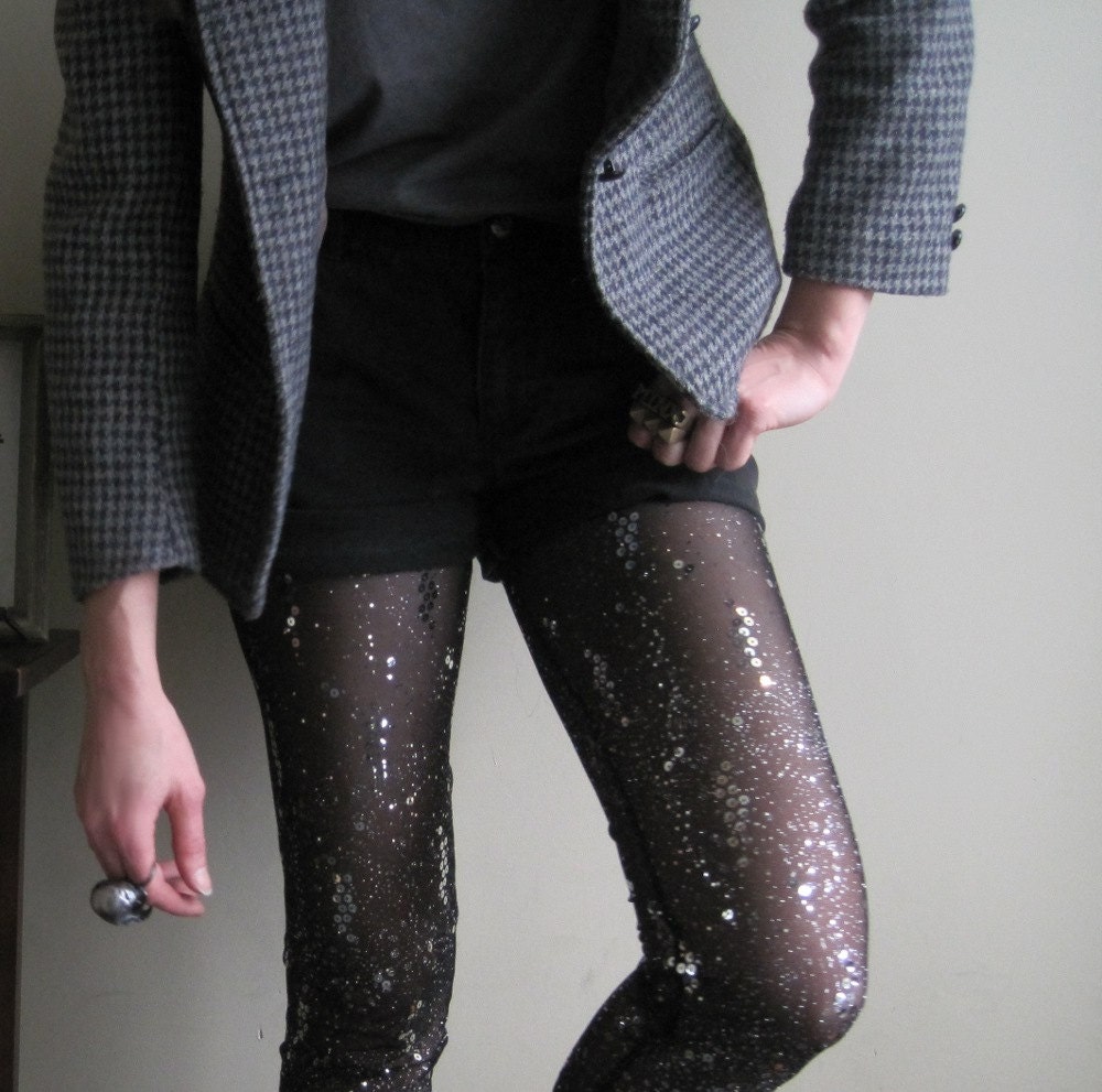 Sequin stars leggings - cosmic sheer black embellished sequin and glitter - large