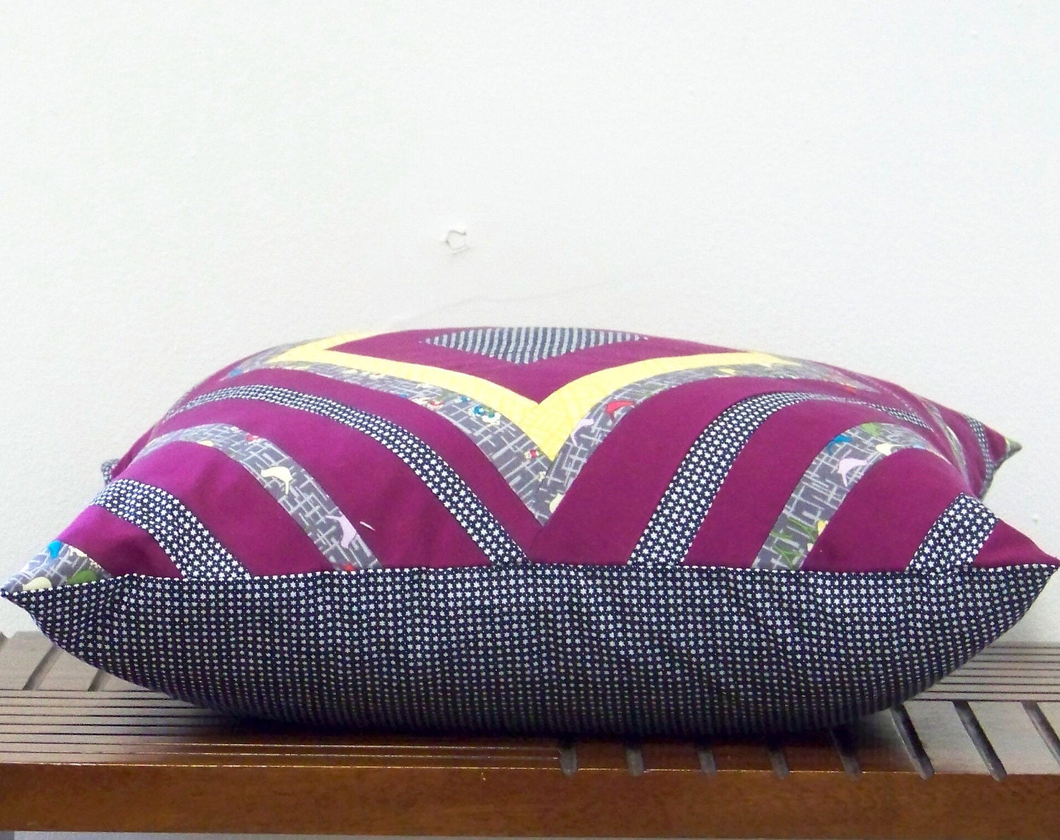 Improv Diamond Log Cabin Pillow Cover in Purple and Gray
