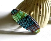 Dichroic Glass Ring, Fused Glass Jewelry, Green and Black Ring