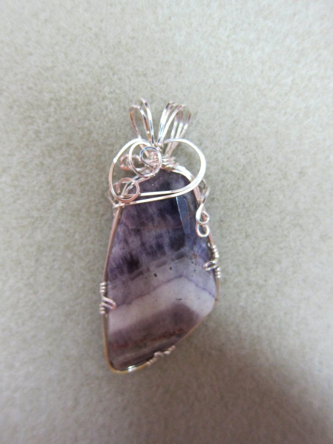 Amethyst, Natural Stone wire wrapped pronged pendant necklace 925 Sterling Silver handmade lilac lavender