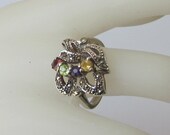 Sterling Silver Marcasite and Multi-Colored Stone Ring - Vintage