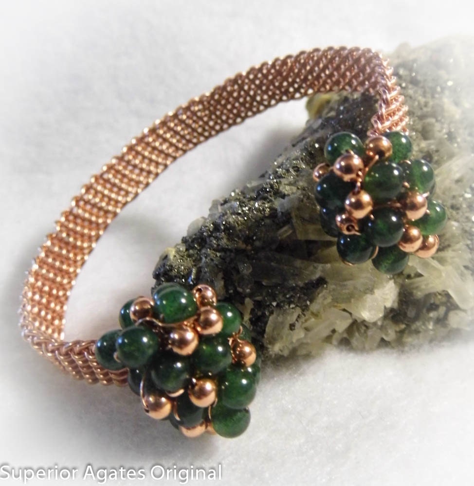 Green Quartz Copper Wire Woven Cuff Bracelet