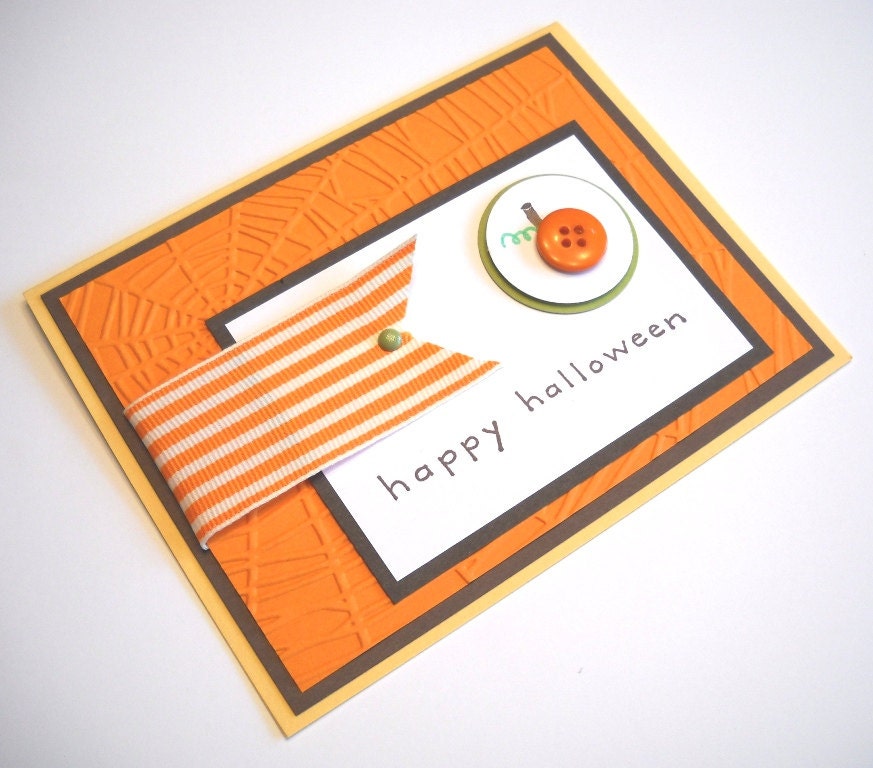 Halloween Card - Button Pumpkin Spider Web Embossed