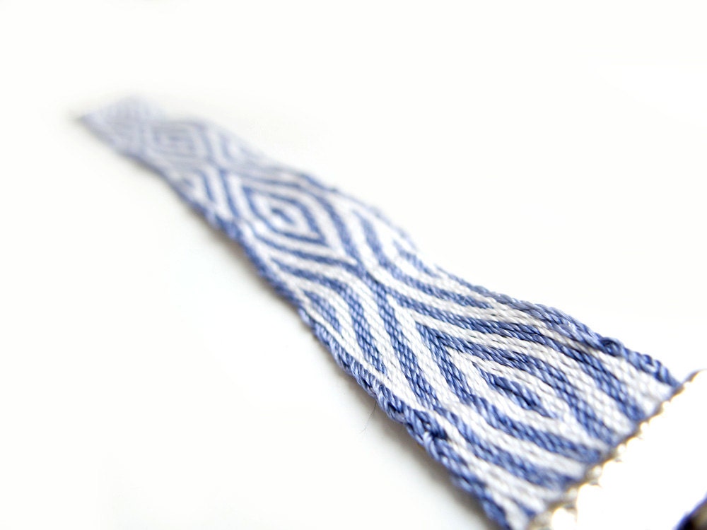Blue white Tablet woven ribbon bracelet