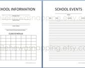 SCHOOL ADD-ONS for Family Organization Binder Worksheets (Printable)