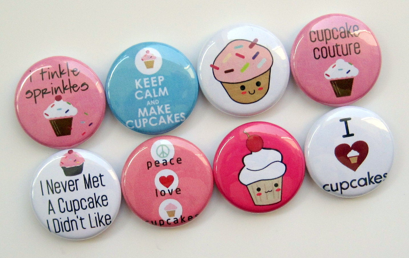 Cupcake Magnets - 1 Inch Button Magnets - Set of Eight Button Magnets