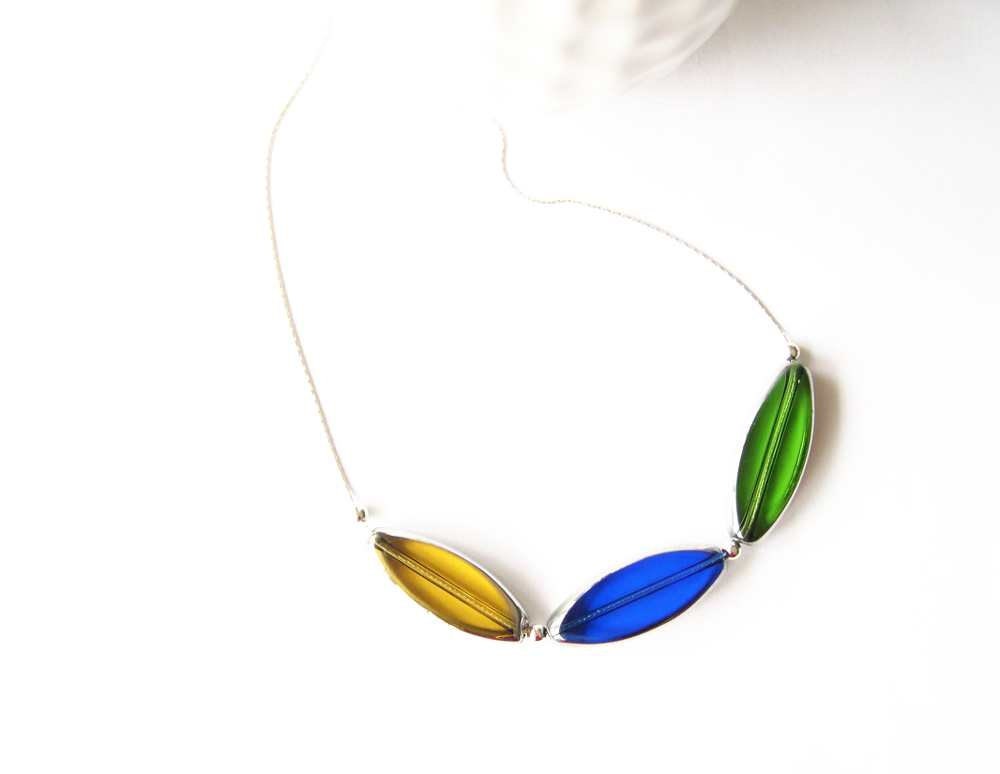 Modern Jewelry, Nickel Free, Glass Necklace, Blue, Green, Amber Yellow, Sterling Silver Jewellery, Contemporary, Mother's Day Gift