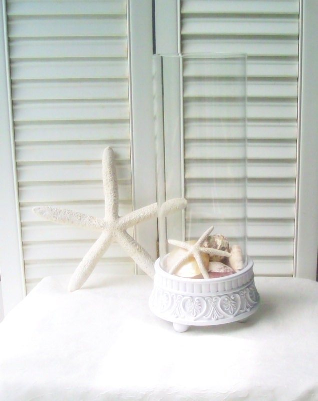 Glass Cloche White Base Shabby Chic Home Decor Candle Holder White French Farmhouse Wedding DIY Beach Cottage Wedding