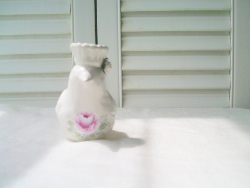 White Bird Hand Painted Roses Easter Shabby Chic Decor Ceramic Bird With Crown