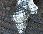 silver shell necklace, silver sapphire necklace, eco friendly, beach wedding, flying shell, winged shell, made in america