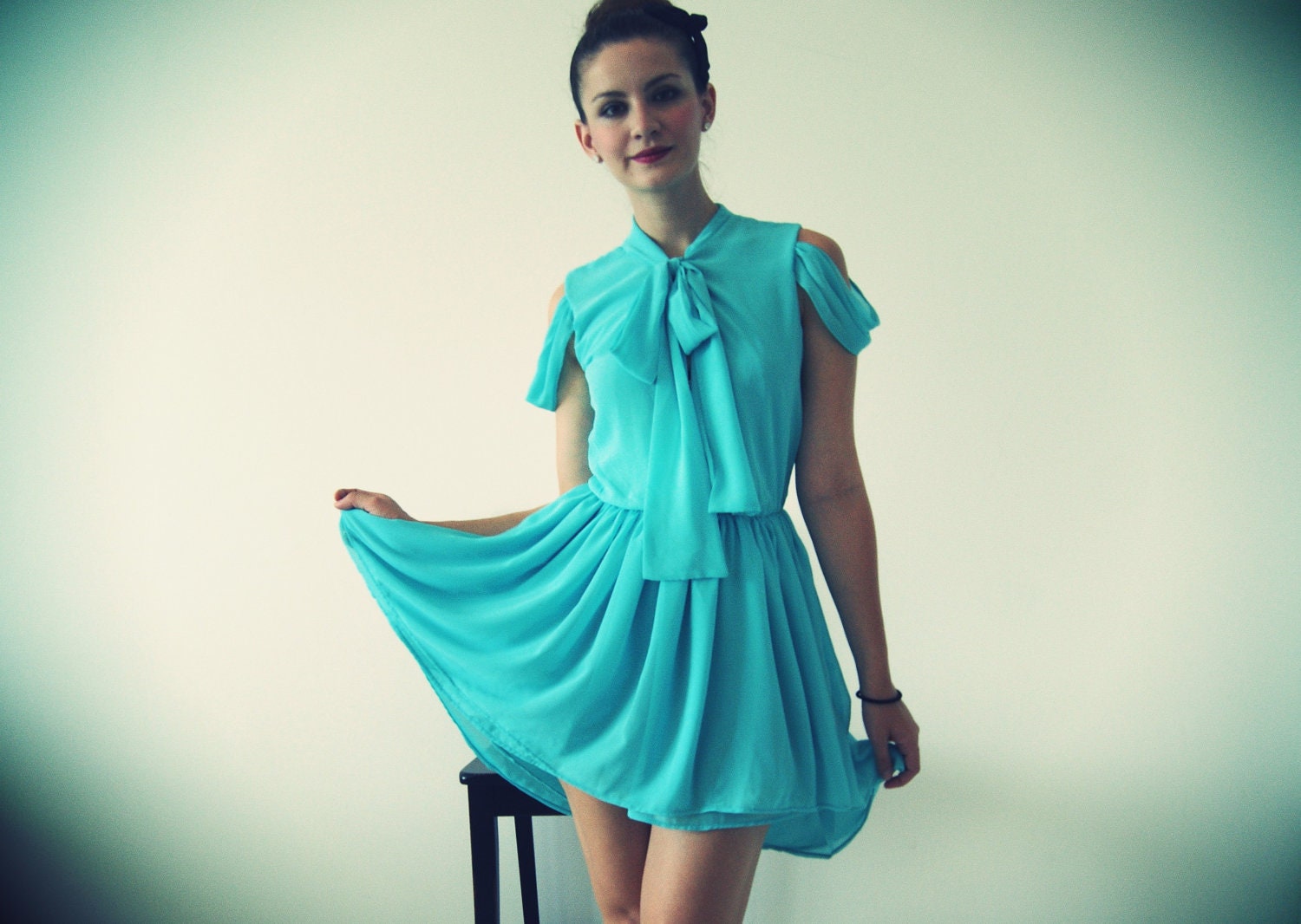 Aqua Chiffon A-Line Cotton Candy Dress