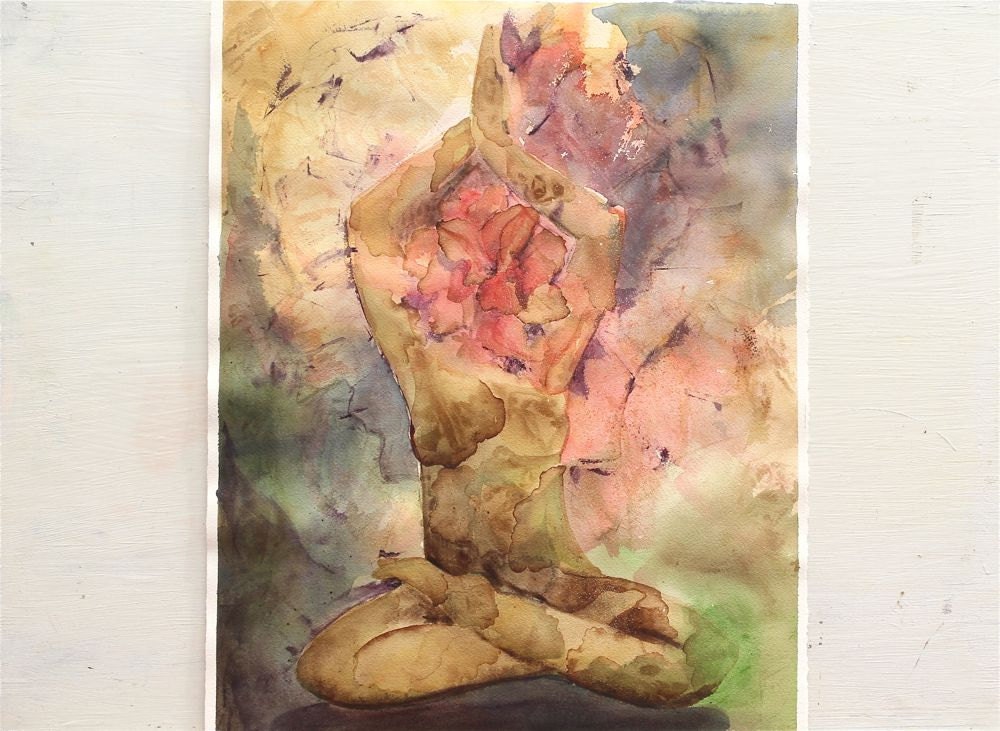 yoga painting watercolor lotus position flower female yogi abstract yoga painting, abstract flower