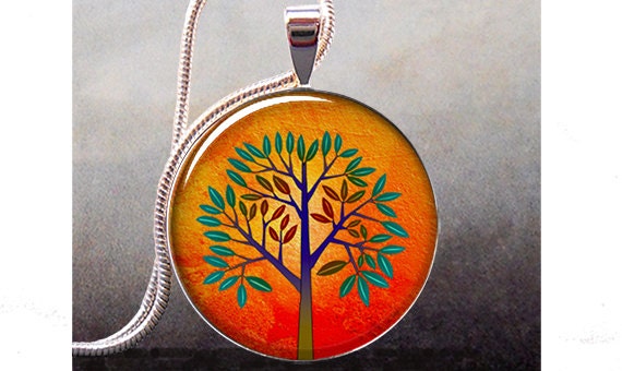 Mod Orange Tree pendant charm, tree jewelry resin pendant, tree necklace charm