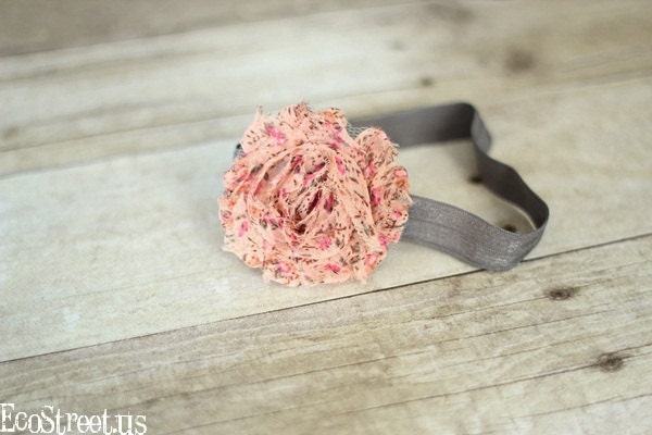 Baby Headband, Light Pink Multicolor  and Gray Shabby Chic Newborn Headband, Great for Photo Prop