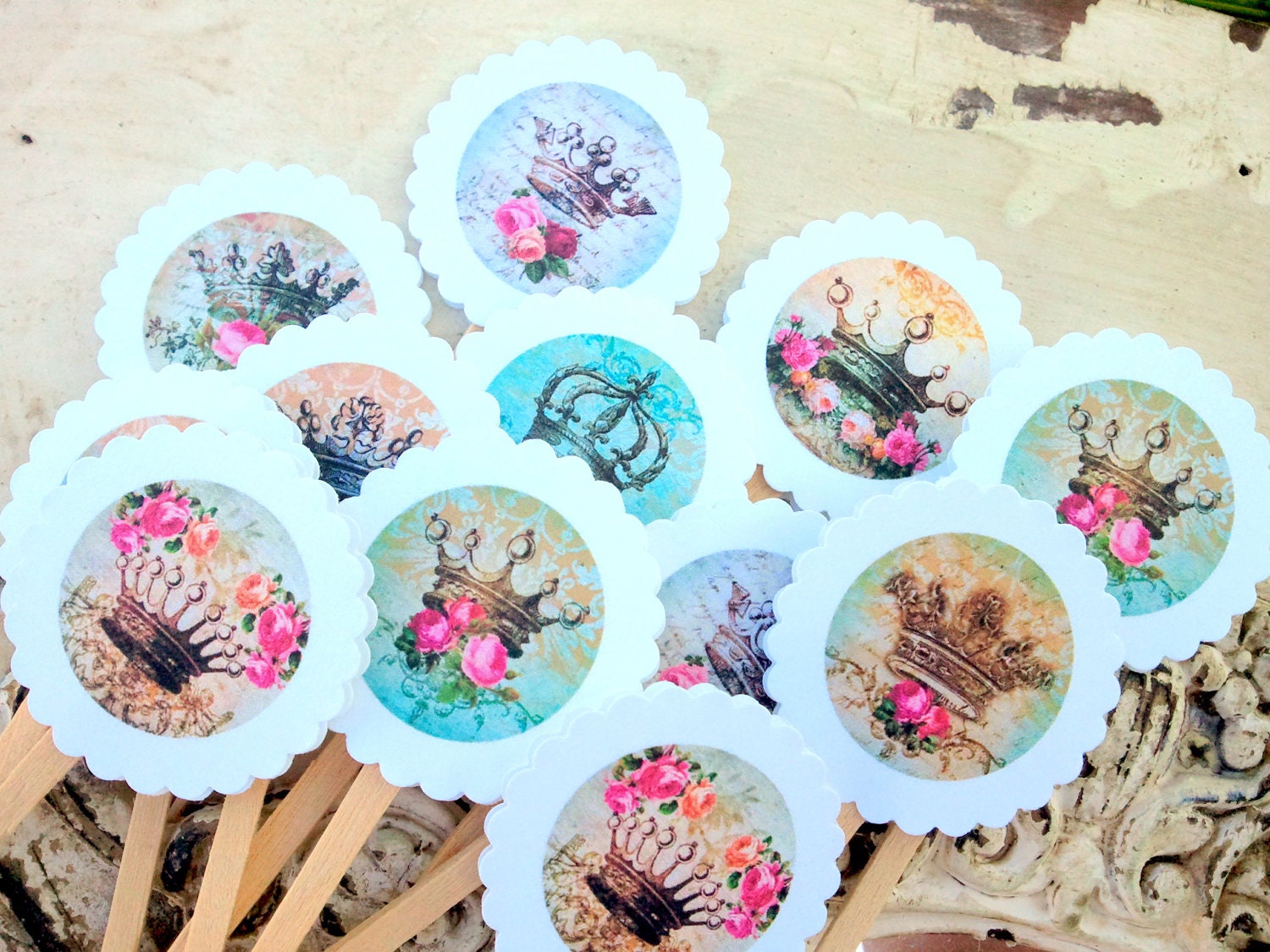 Princess Crown Cupcake Toppers, Cupcake Decorations, Food Picks, Girl Birthday Party, Set of 12