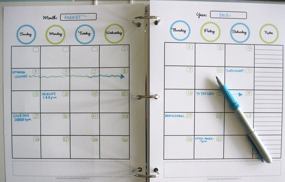 Two Page Monthly Calendar - 2 documents